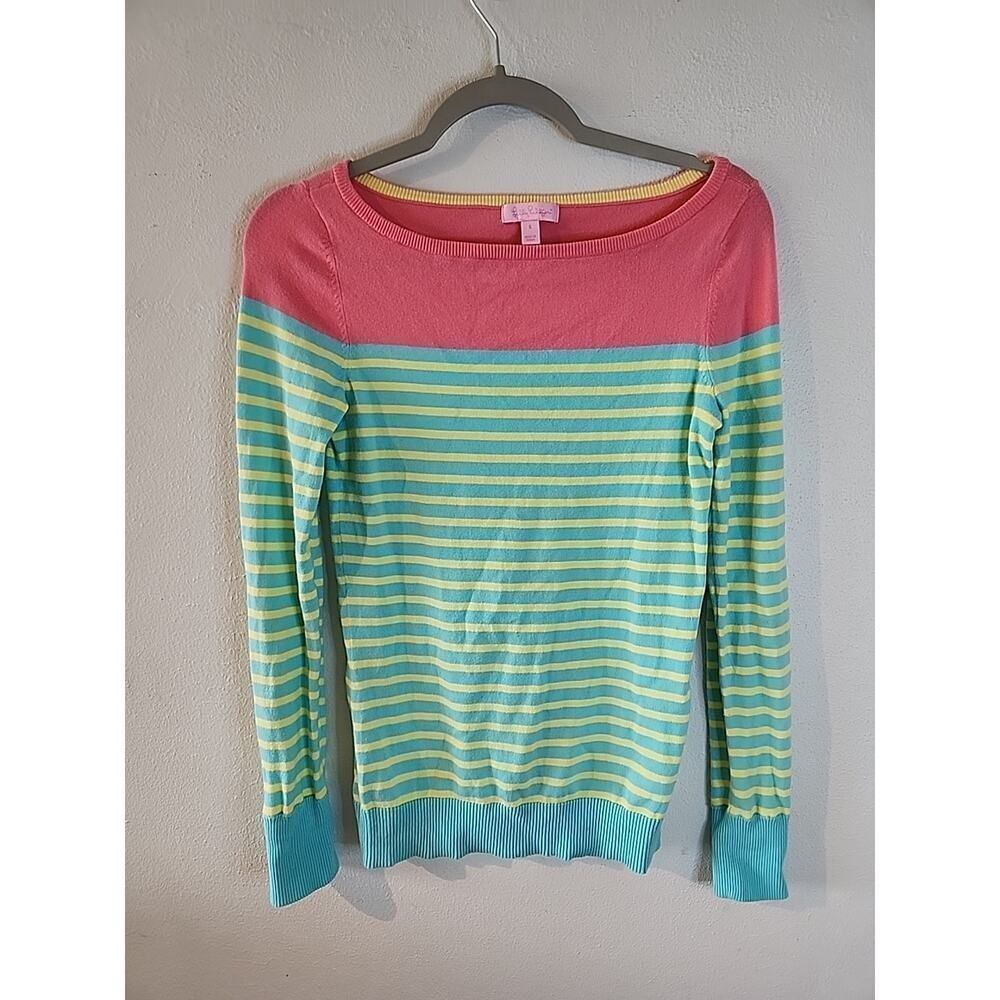 LILLY PULITZER Sweater Womens Small Blue Lightweight Pullover Cotton Y2k Stripe